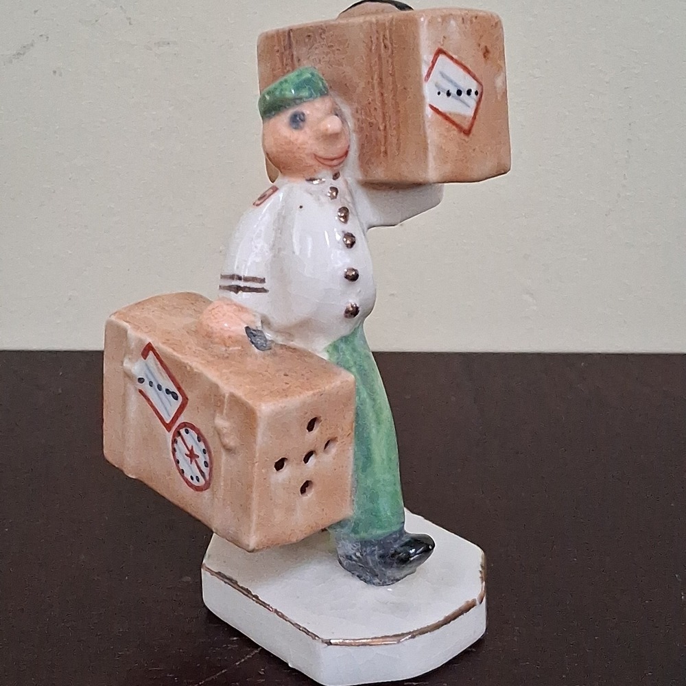 RARE Vintage Porter Bellhop Luggage 1 Piece Double Sided Salt N Pepper Shaker